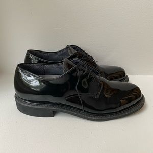Black patent leather derby shoes
